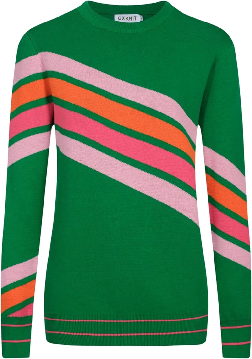 OXKNIT Women's Knit Long Sleeve T-Shirts, 1960s Retro Personalised Stripes Crewneck Casual Knitted Tops