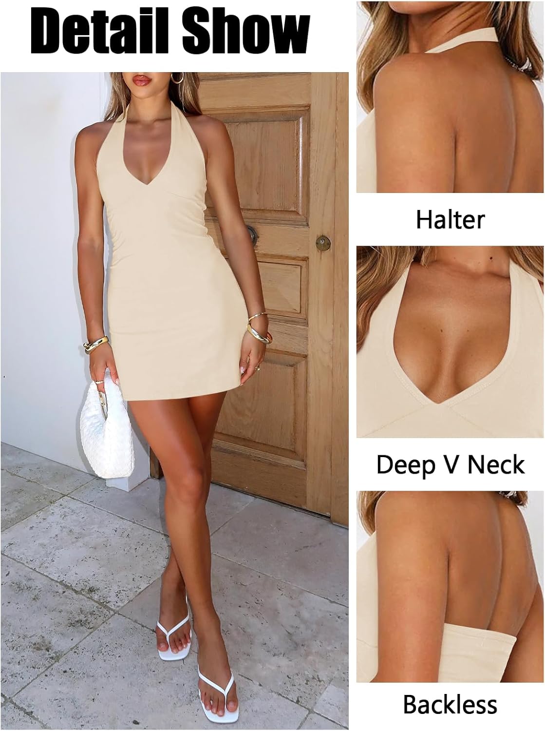 Women's Sexy Halter V Neck Mini Dress for Women Summer Slim Fit Going Out Club Party Bodycon Short Dresses - Image 4
