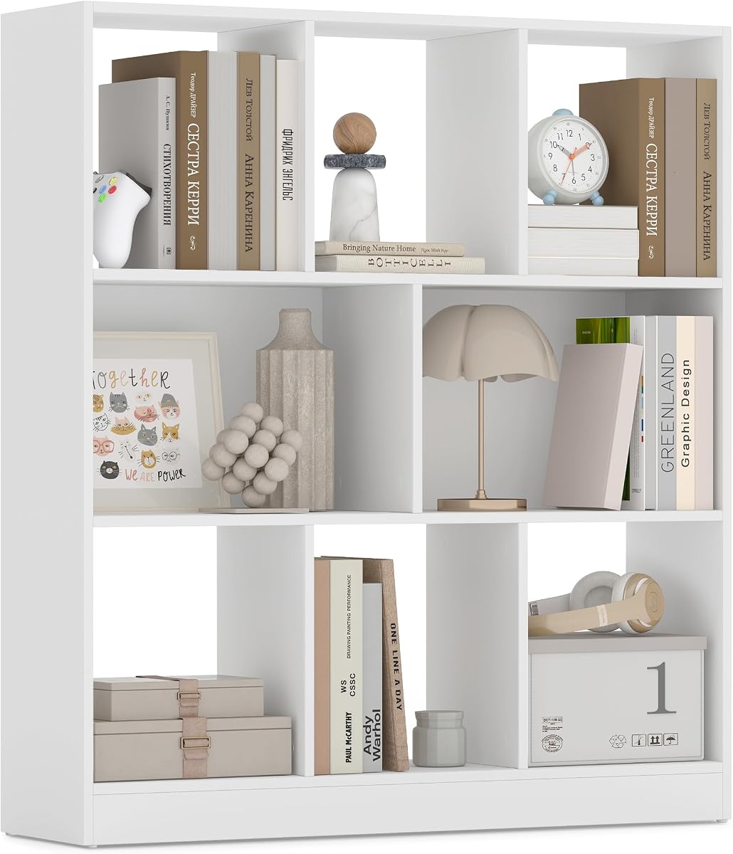 VASAGLE Bookcase Open Storage Shelf, 9.4 x 35.4 x 39.4 Inches | Bookshelf 3-tier book shelf, Cloud White, CUSTOS Collection, ULBC455W01