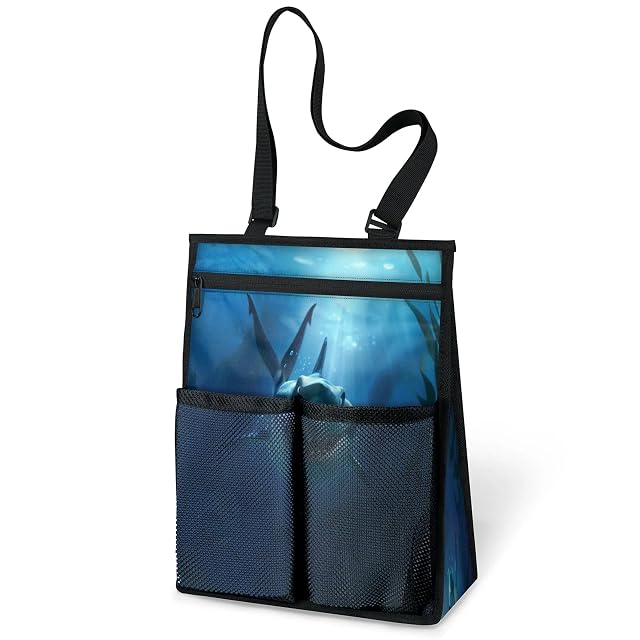 Ourtheme Funny Cartoon Shark Portable Shower Bag for Travel Gym Camp Beach Tote Shower Caddy Bags Hanging Toiletry