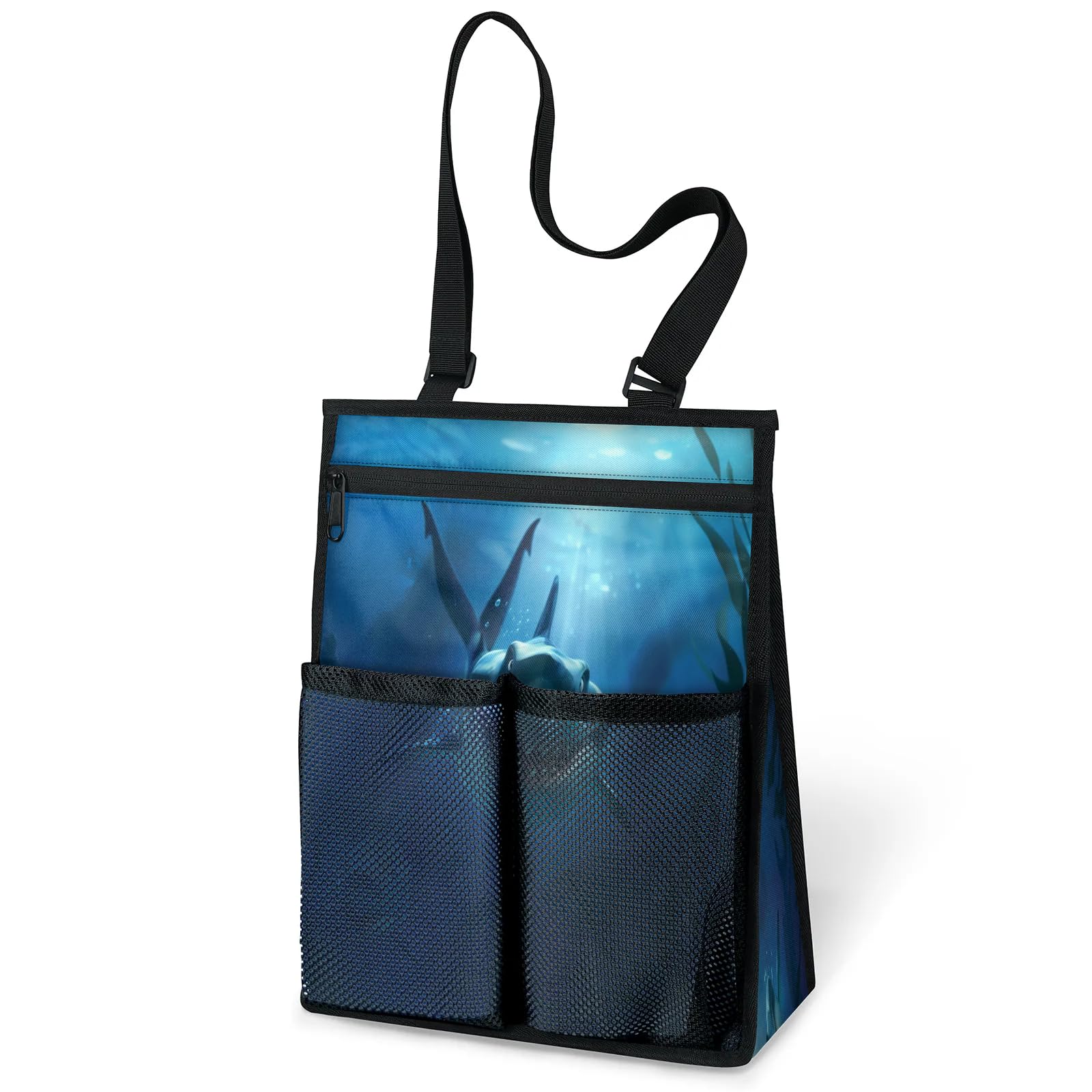 Ourtheme Funny Cartoon Shark Portable Shower Bag for Travel Gym Camp Beach Tote Shower Caddy Bags Hanging Toiletry