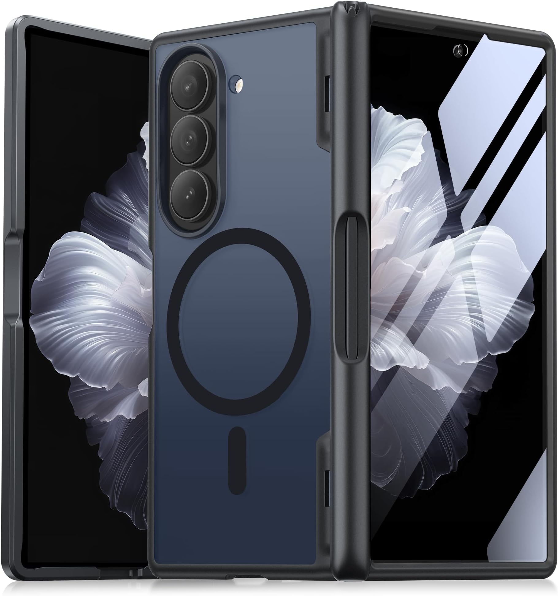 MOBOSI Magnetic for Z Fold 5 Case with HD Screen Protector, Compatible with Magsafe, Full-Body Slim Coverage Hinge Protection, Shockproof Phone Cover for Samsung Galaxy Z Fold5, Black