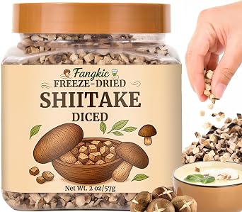 2 oz Freeze-Dried Shiitake Mushrooms 5mm Diced Ramen Topping, Camping Food Ready for Soups, Pasta & Risotto All Natural Vegan