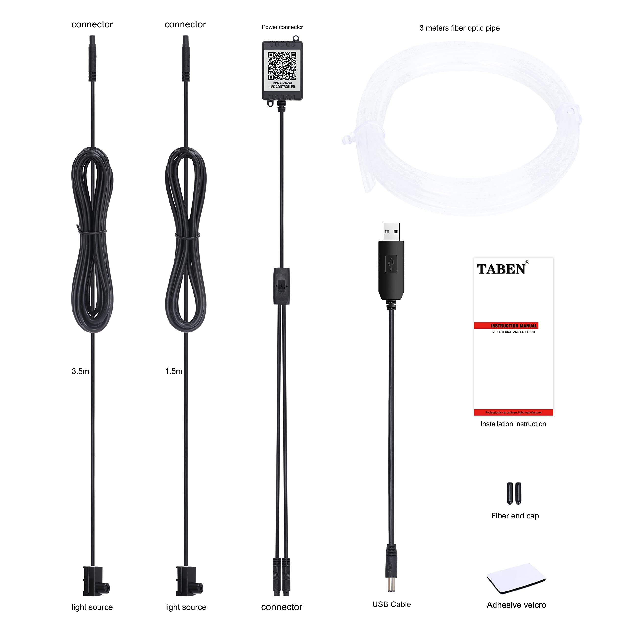 Kit Luci Ambientali Auto A LED - 64 Colori, Controllo App E Telecomando, Sincronizzazione Musica, 3m Fibra Ottica