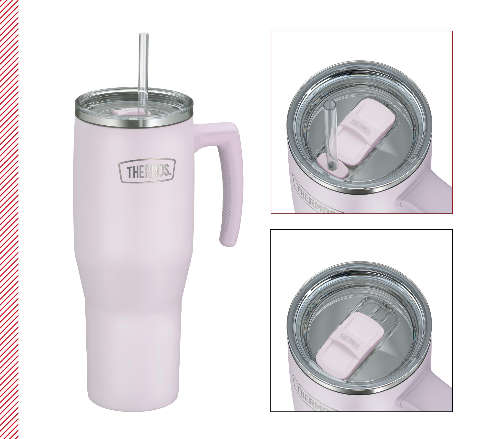 Thermos REFRESHING SERIES - Gobelet isotherme - 1,1 l - Lavande mat - Gobelet avec paille et poignée - Pour les déplacements, le travail ou la maison - En acier inoxydable - Double paroi neutre au
