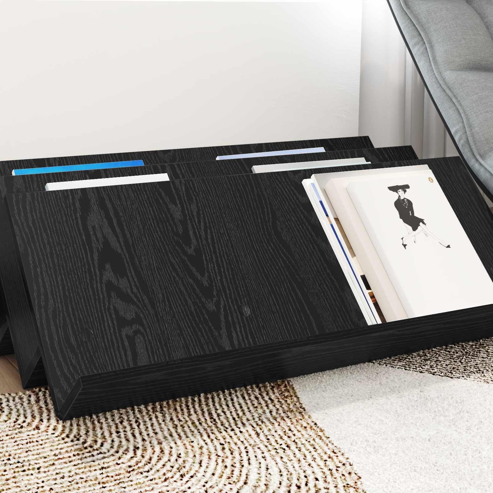 Regał na magazynek z regałem w kolorze czarnym o wyglądzie dębu, 90 x 53 x 28,5 cm, materiał drewnopochodny z 3 półkami, wszechstronne przechowywanie do salonu, biura, korytarza, kącika do