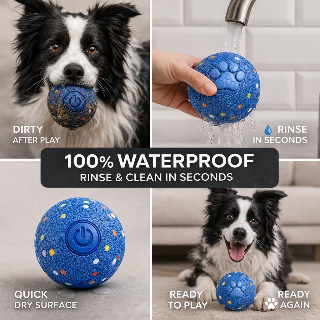 Interactive Dog Ball Toy for Medium & Large Dogs, Automatic Moving | Chew-resistant TPU ball with automatic rolling, bouncing and shaking for engaging indoor play with medium and large dogs.