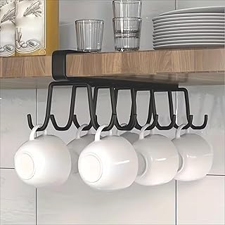 JIALTO Double Row Cup Holder Rack with 12 Hooks, Metal Cabinet Hanging Organizer for Kitchen, Coffee & Tea Cups, Towel Hol Price In India