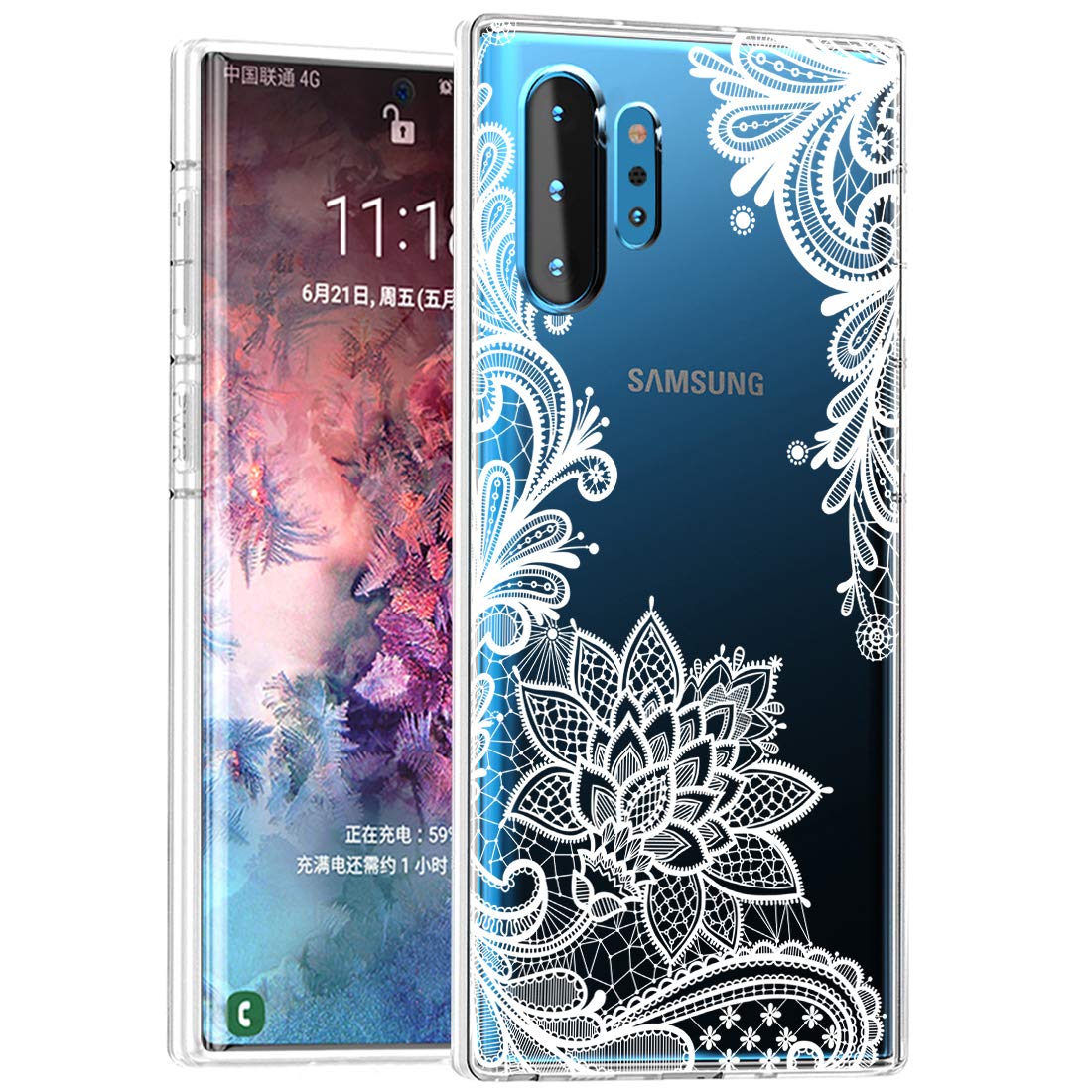 Sidande for Galaxy Note 10 Plus 5G Case,for Samsung Note 10+ Case with Flowers, Shockproof Clear Floral Soft Flexible TPU Slim Phone Cover for Samsung