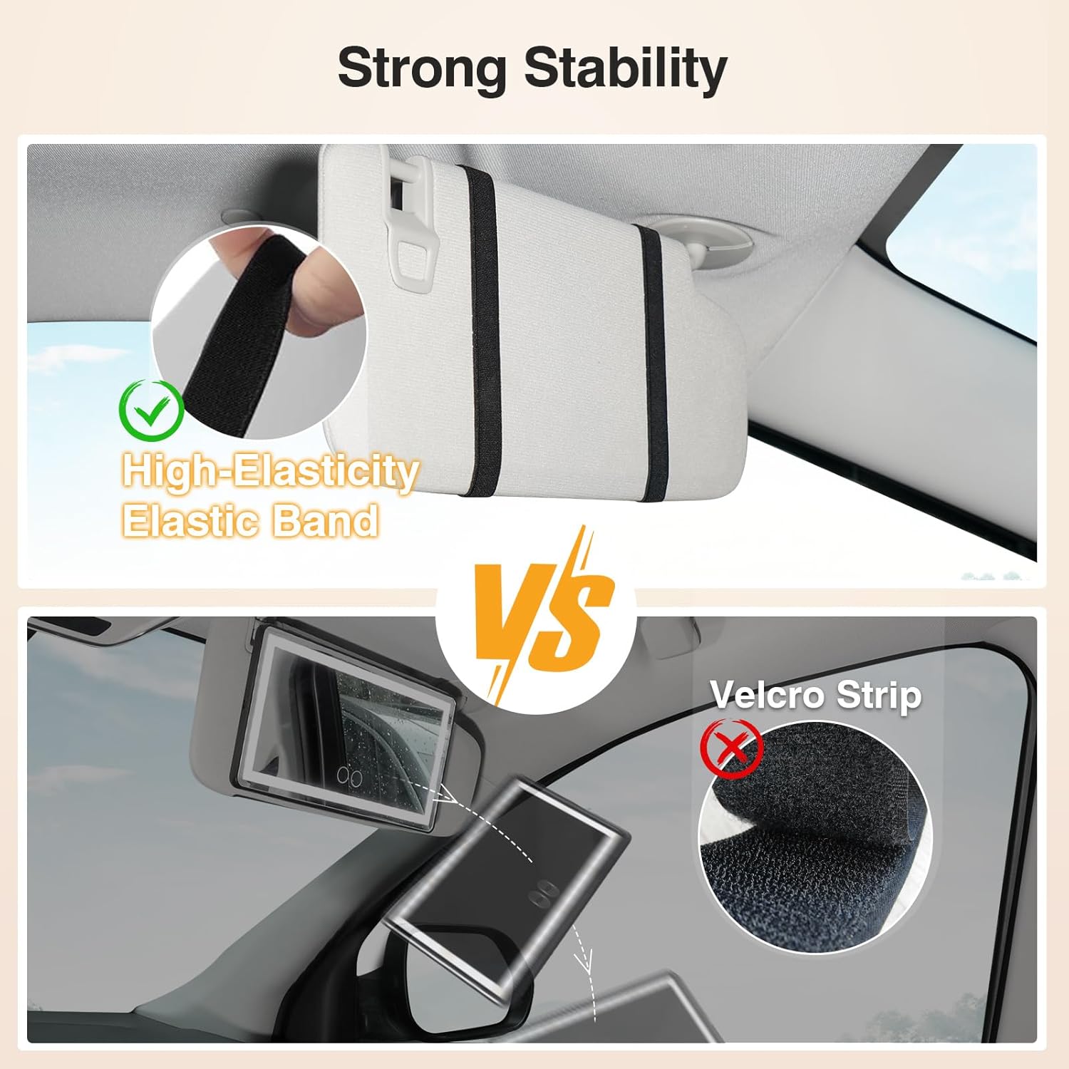 2PCs Car Vanity Mirror with Protective Cover, Rechargeable LED Mirror for Car with 3 Light Modes, Touch Control Sun Visor Mirrors with Light