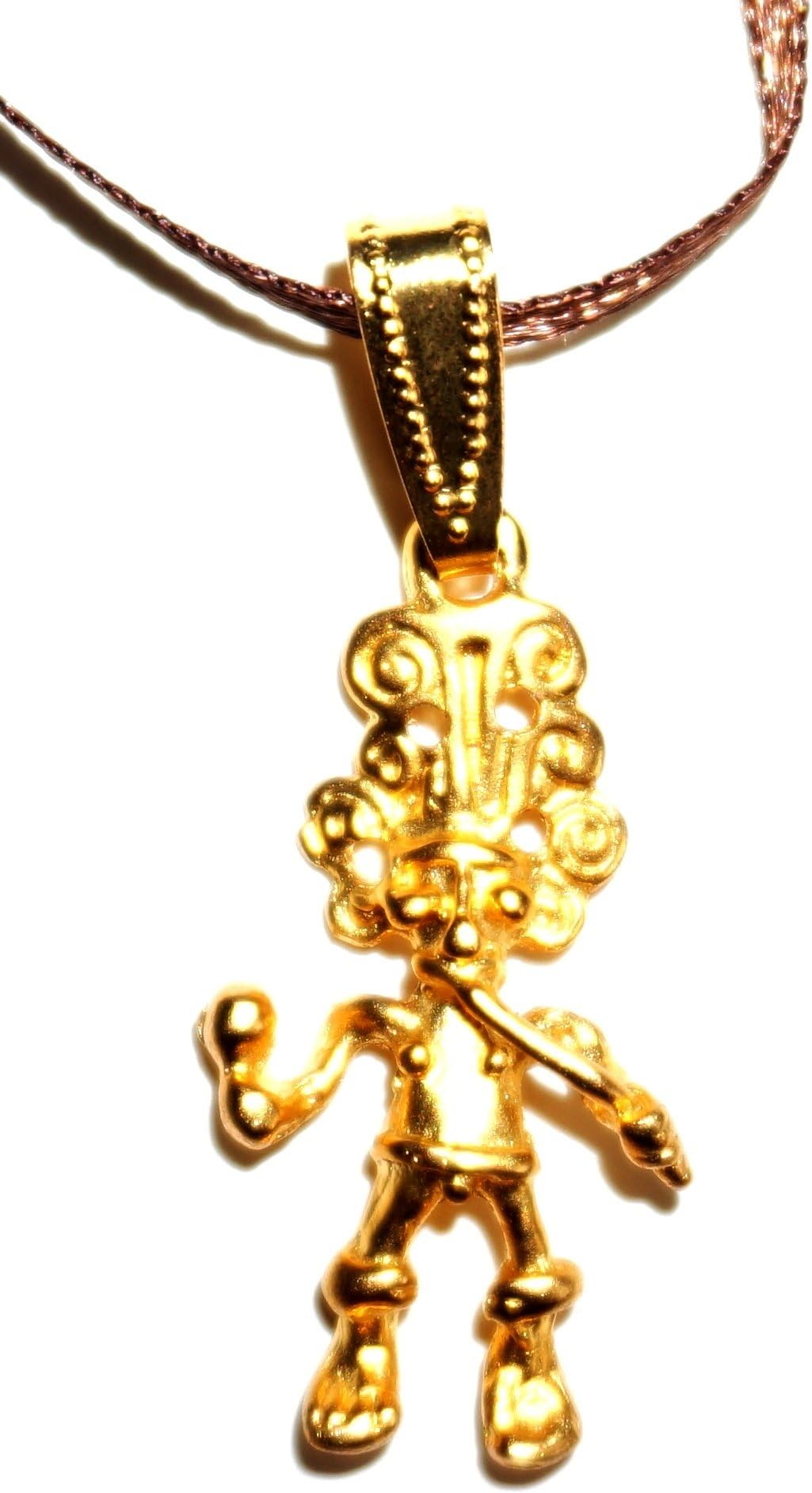 PENDANT PRECOLUMBIAN WARRIOS FLUTIST AND MARACAS 24K