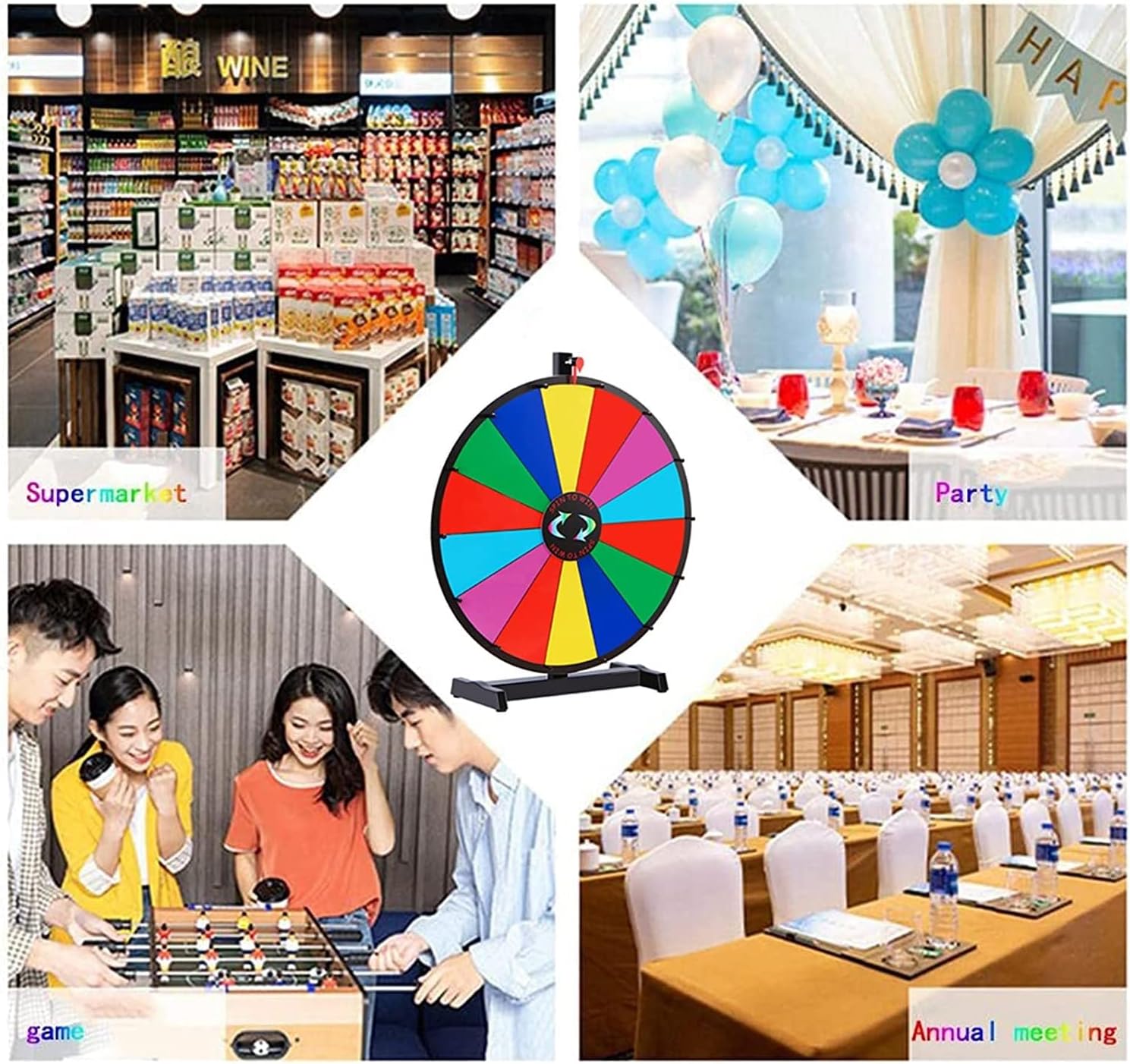 18-inch Large Prize Wheel Fortune Game, 14 Color Slots Tabletop Spinning Prize Wheel with Dry Erase Markers & Eraser, for Carnival Trade Show Game Party Lucky Draw Wheel