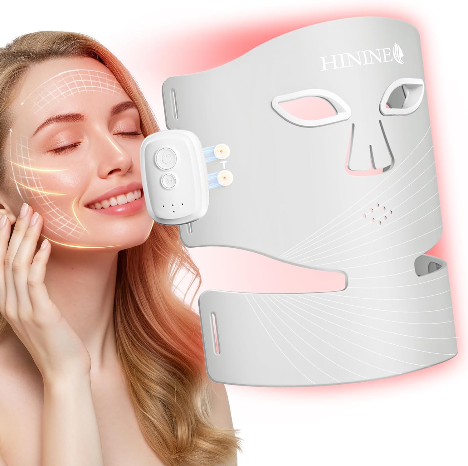 Red Light Therapy Mask for Face,4 Modes Led Face Mask Light Therapy with Neck Masks,850NM Infrared & Red Light Mask with 416 LEDs and Timing Function,2000mAh Rechargeable Remote for At Home & Travel