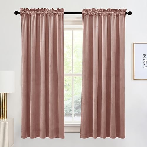 Miniatura 283 de RYB HOME Cortinas de terciopelo súper lujosas con diseño de bolsillo para barra, cortinas de privacidad con aislamiento térmico para oscurecer