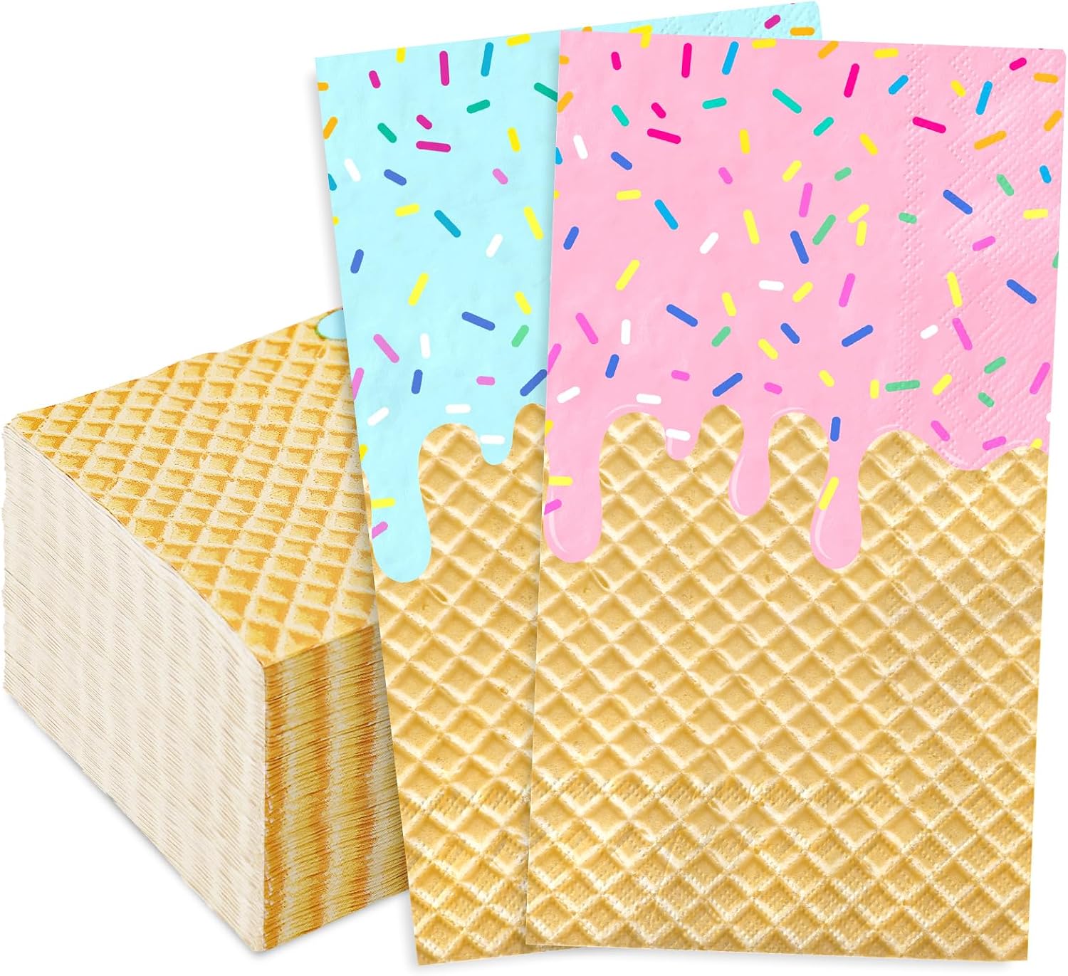 FYSUIMU 50Pcs Ice Cream Guest Napkins Pink Blue Sprinkle Disposable Paper Napkins Dinner Hand Towels for Summer Bathroom Home Party Supplies Table Decor
