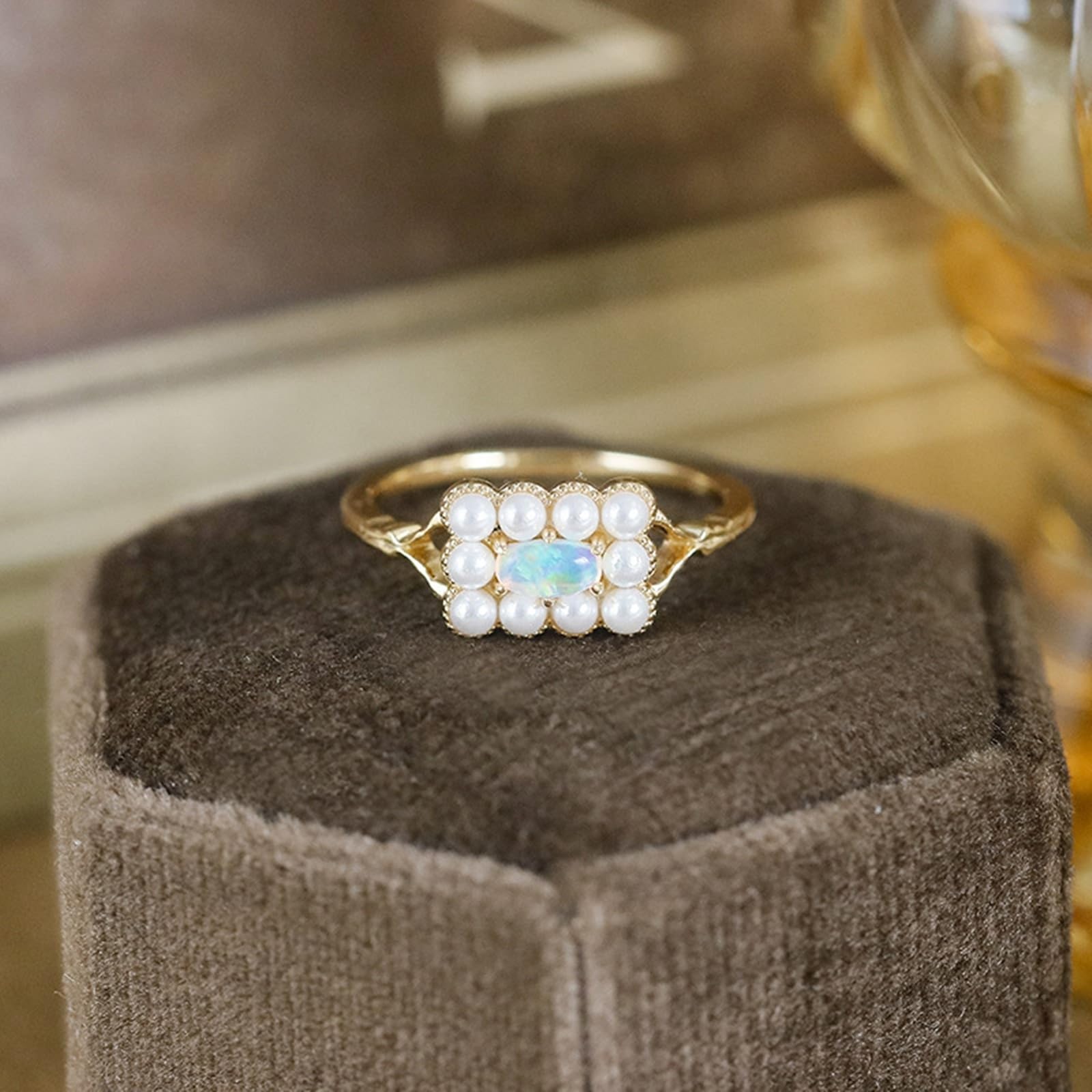 Anelli per partner in oro 9 K/14 K/18 K, con perla, forma vintage