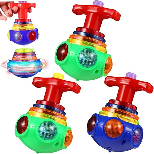 Toyvian 3 piezas de juguetes giratorios iluminados con luces LED y recuerdos de fiesta musical, rellenos de bolsas de regalo