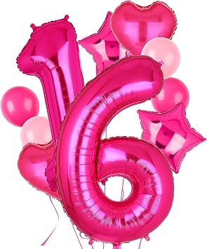 40 Inch Number Balloon Hot Pink 16 Set Pink Theme 16th Birthday Decor 10Pcs