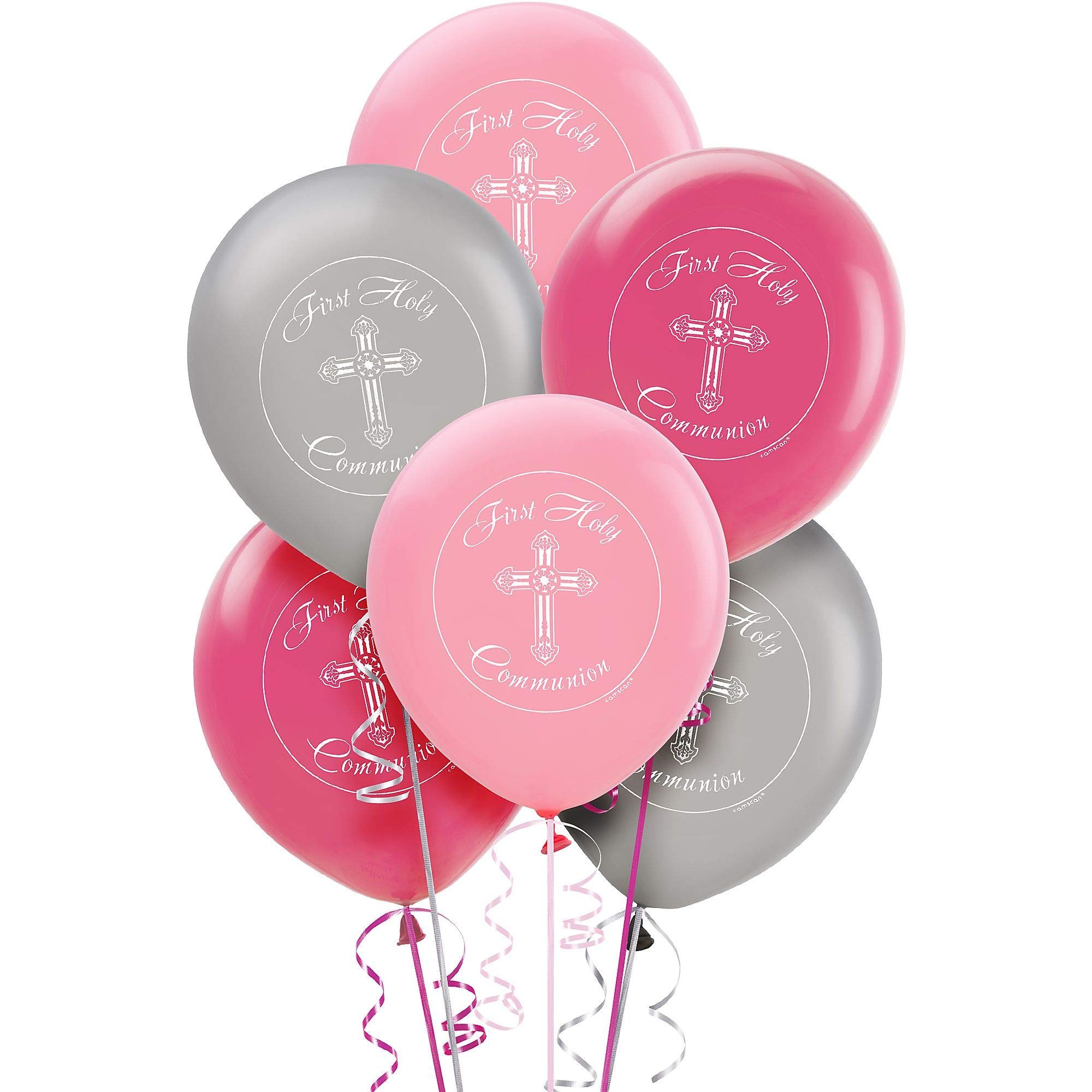 Girls - Pink and Silver First Holy Communion Latex Balloons - 15ct