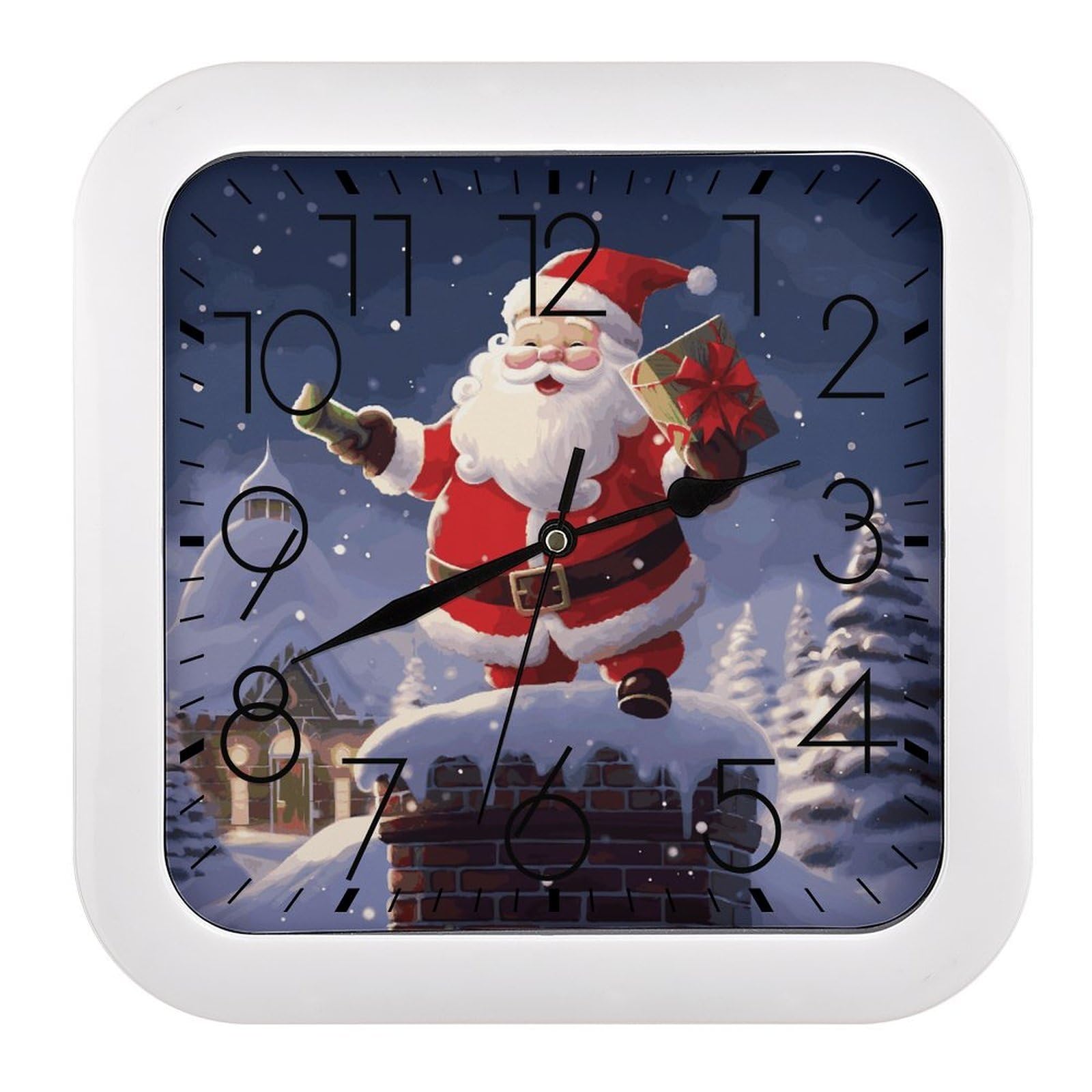 LDGSUPH Merry Christmas Santa Wall Clock Silent Non-Ticking Modern Clock Personalized Vintage Square Clocks for Travel Office Kitchen Home Decorative Clocks 10.2 Inch