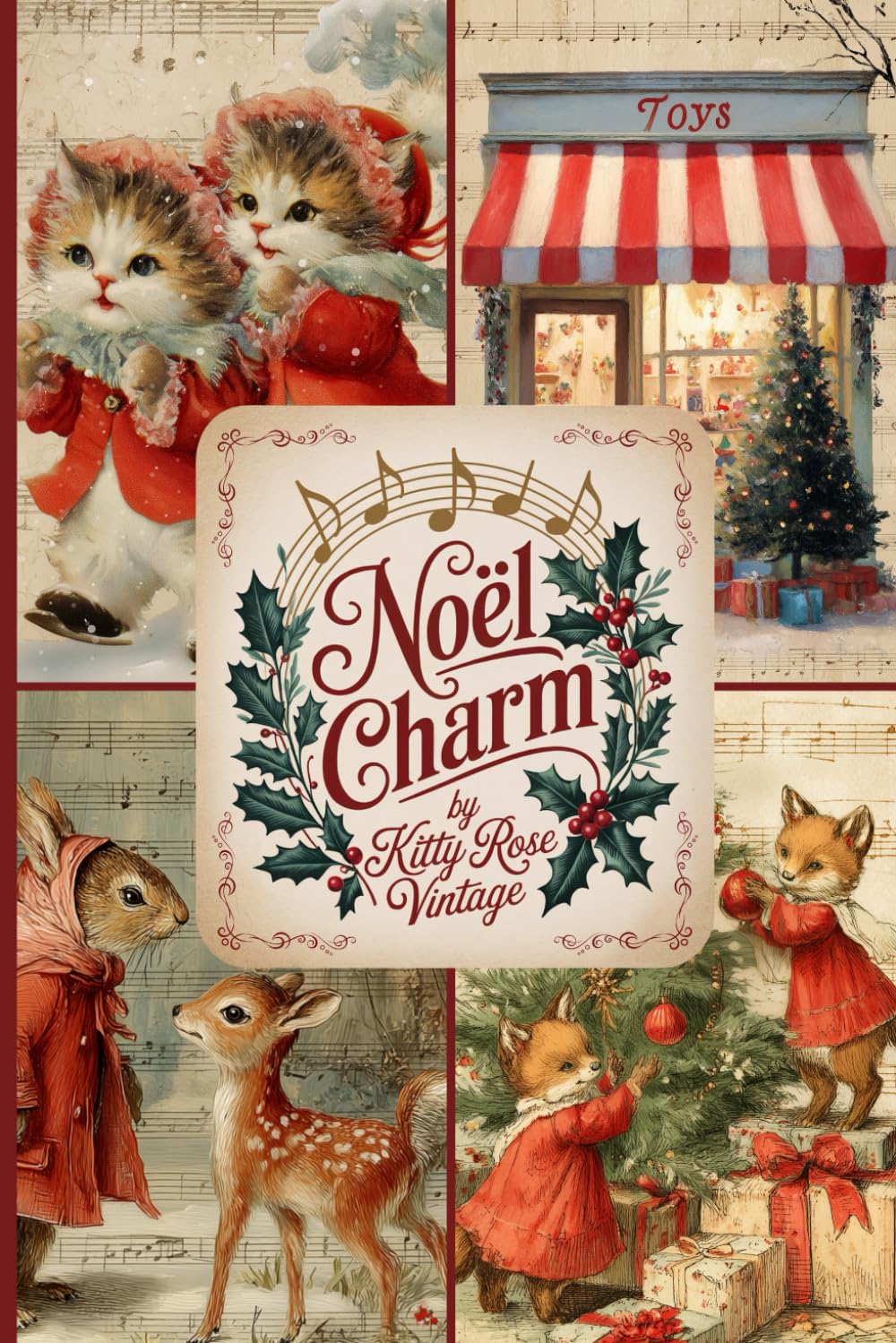 Noël Charm: Vintage Christmas Illustrated Music Paper for Junk journals, Scrapbooking, Papercraft and Collage