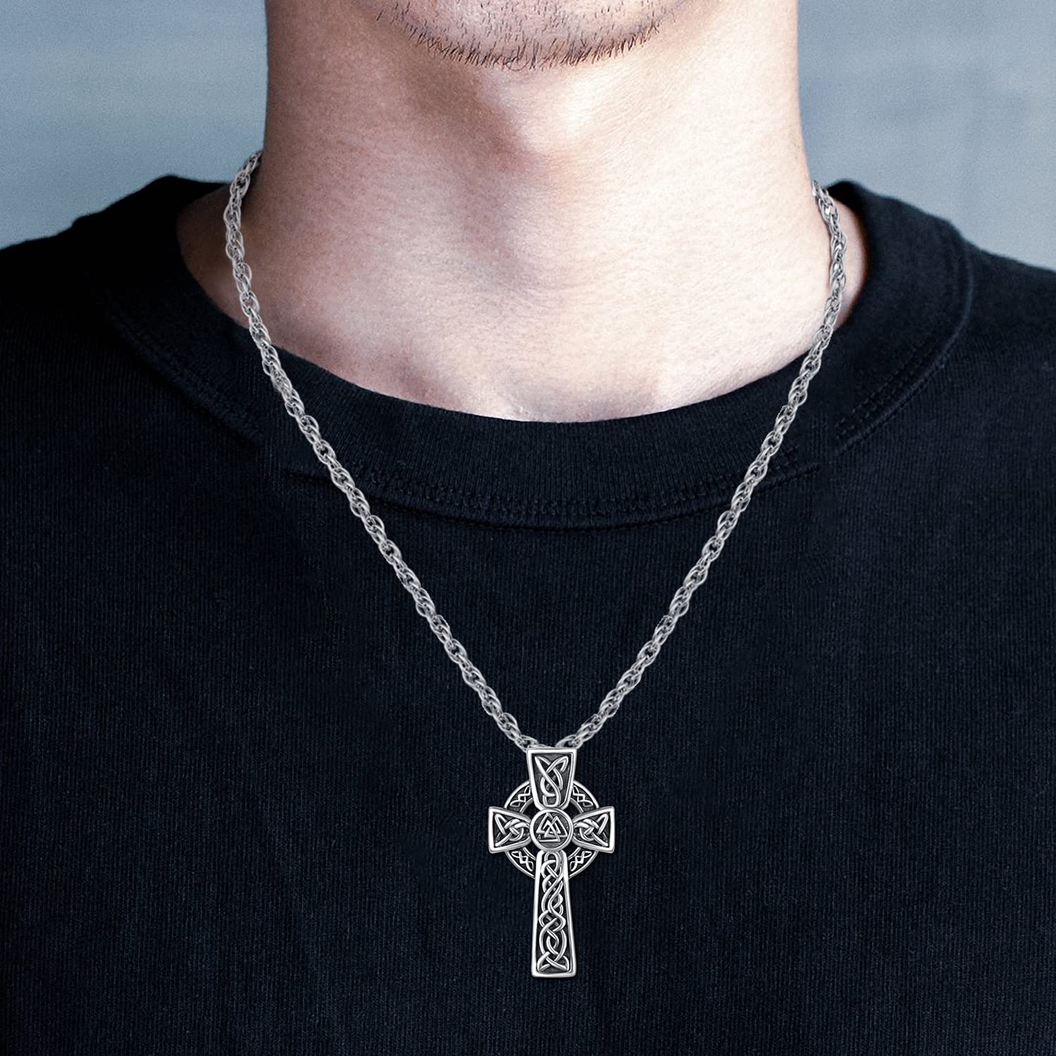 Collana con nodo celtico irlandese in argento Sterling 925 con croce religiosa di protezione Triquetra Trinity Triquetra, collana con ciondolo a triangolo, gioiello per uomo e donna
