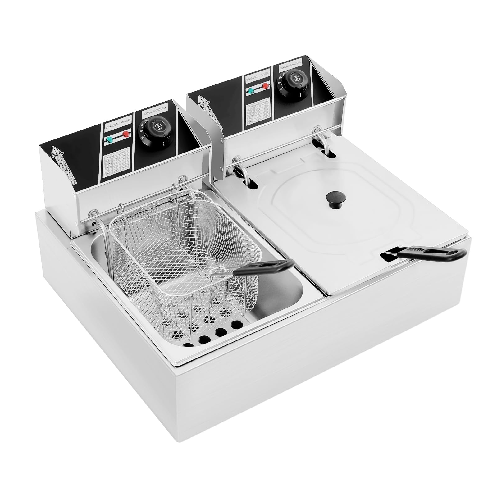 Freidora profesional con 2 cestas de 6 litros, 5000 W, freidora eléctrica de doble tanque, freidora doble, de acero inoxidable, freidora de doble tanque para cocina de restaurante