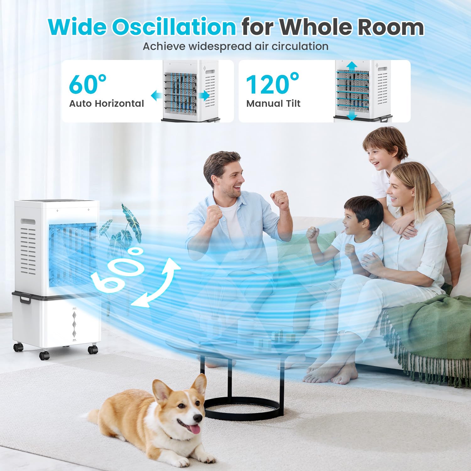 Climatiseur Mobile Sans Évacuation 12L, Rafraîchisseur d'Air Portable 3-en-1 avec 6 Vitesses, Climatiseur Mobile Silencieux avec Télécommande, Minuterie 24H, Refroidisseur d'Air 45W Économe en Énergie