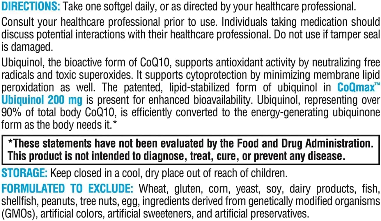 XYMOGEN CoQmax Ubiquinol - 200mg CoQ10 - Patented Stabilized Form - Coenzyme Q10 for Antioxidant Brain & Heart Health Support - 30 Softgels