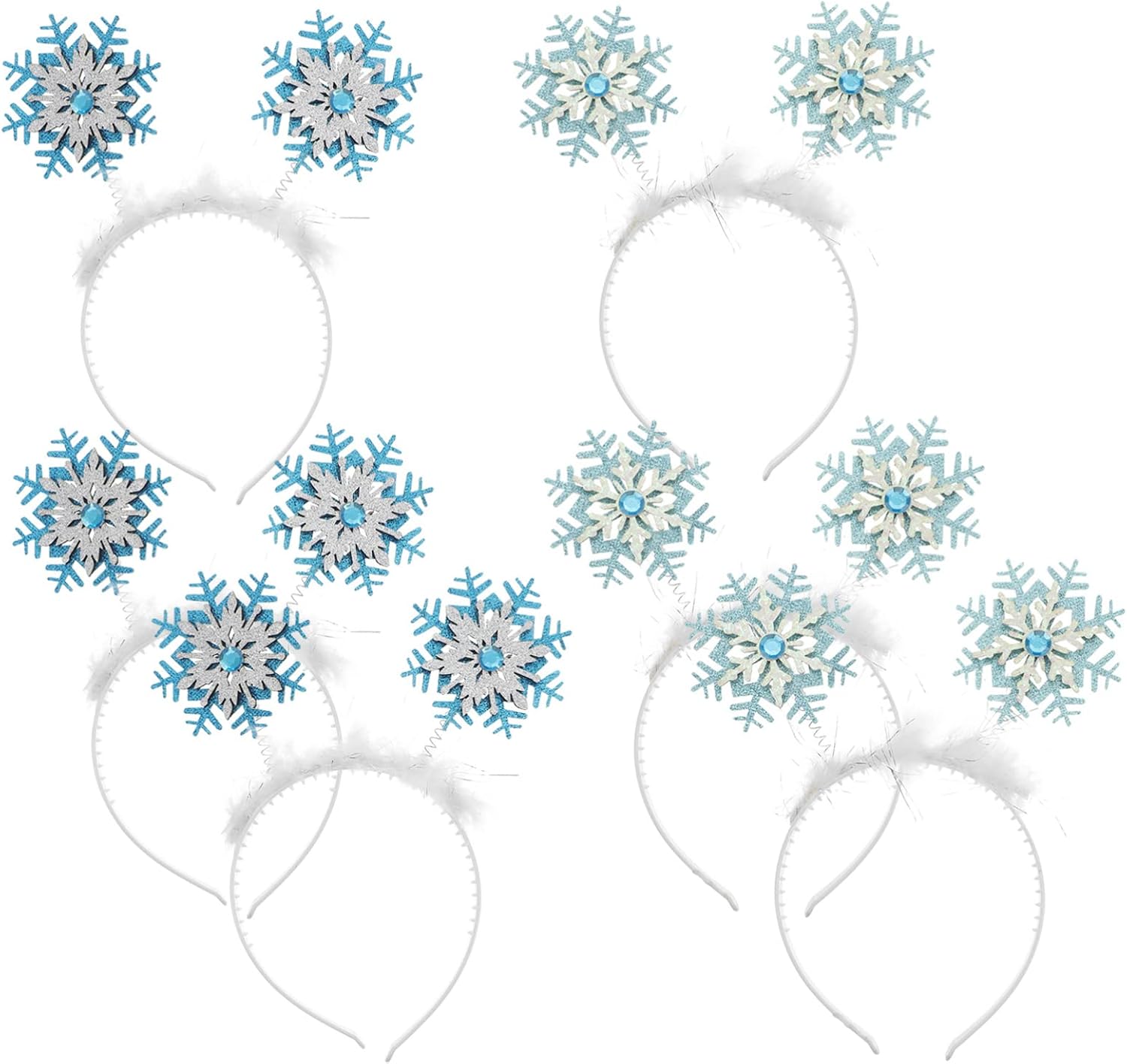FRCOLOR 6Pcs Christmas Feather Snowflake Headbands Merry Christmas Hairbands Snowflake Head Boppers Headdress Costume Props for Women Girls
