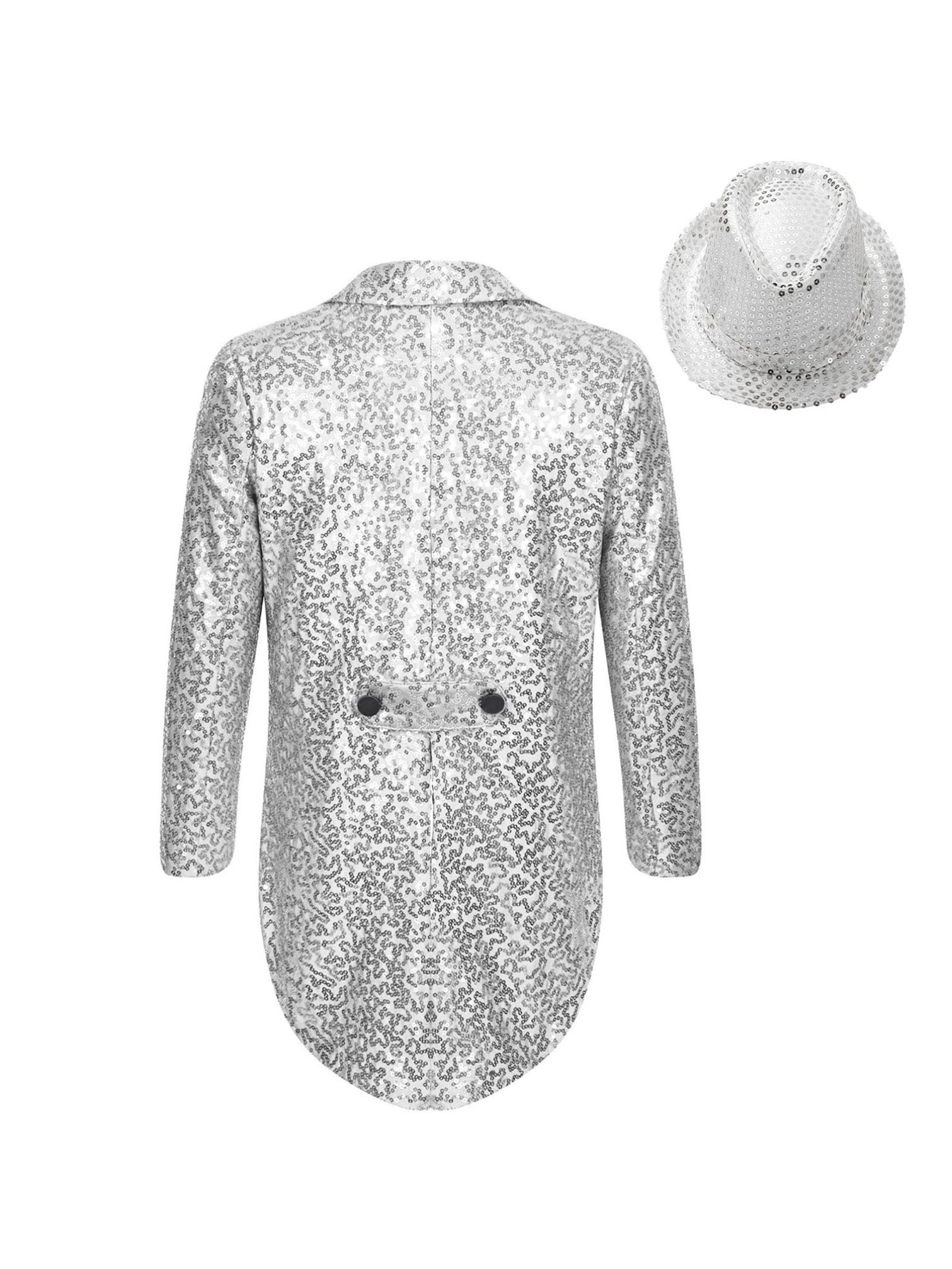 YiZYiF Ragazzi Paillettes Frac Giacca Cappotto Manica Lunga Gentiluomo Vestito Giacca Circo Costume Ringmaster Uniforme con Cappello