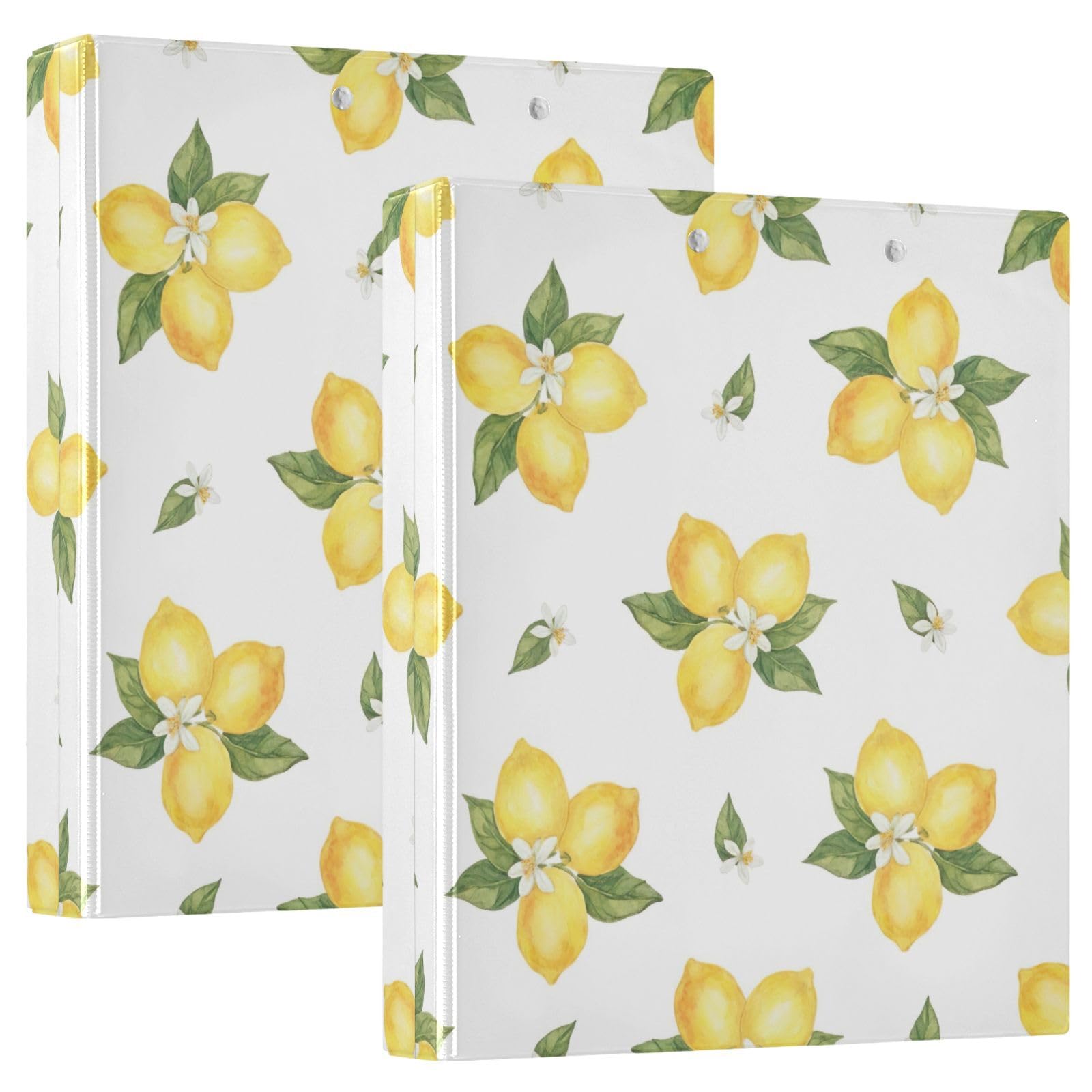 Carpeta de 3 anillos, carpeta de anillos en D de limones amarillos y blancos, paquete de 2 | Con portapapeles y bolsillos, para escuela, universidad, oficina