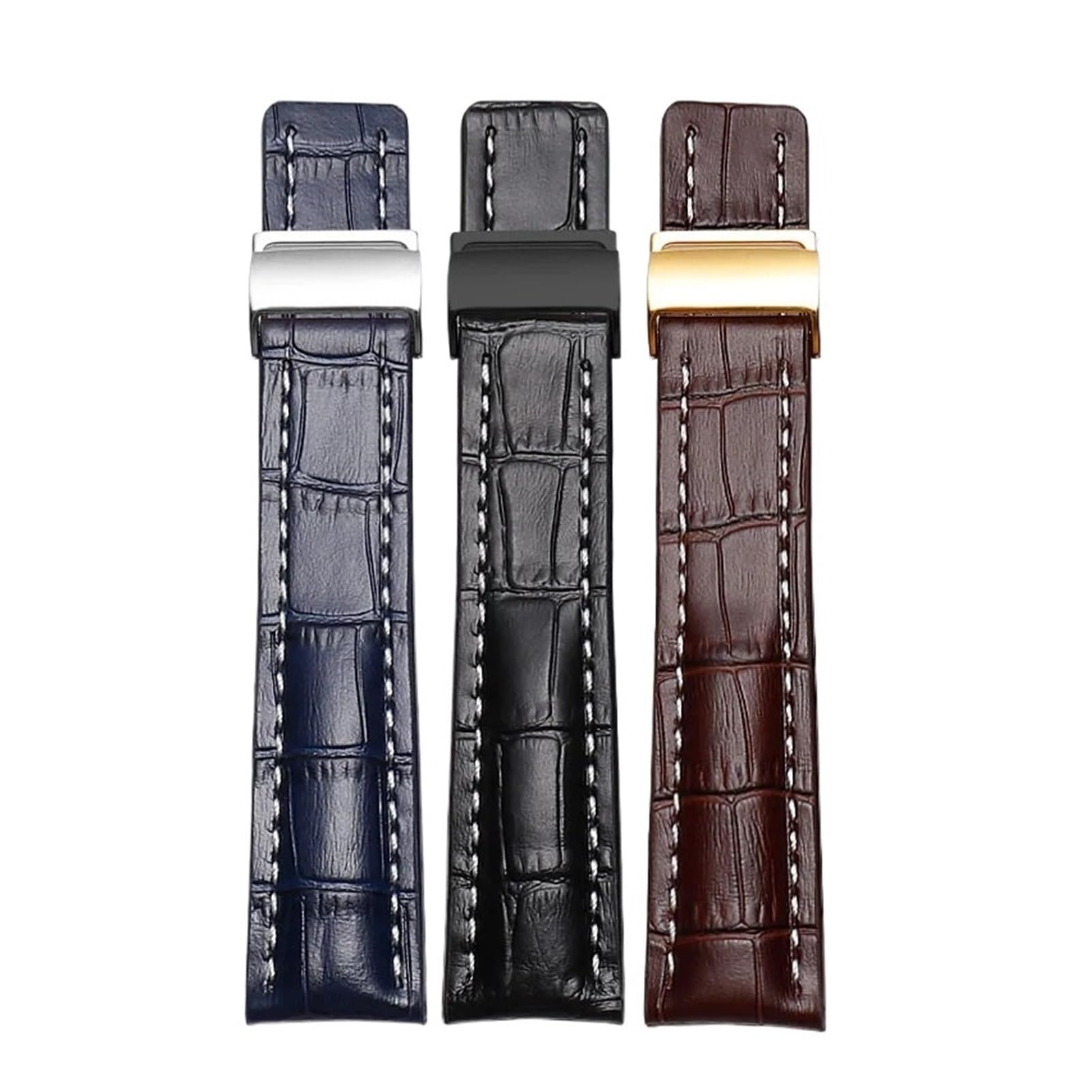Lederarmband 22 24 mm Schwarz Braun Blau Orange Faltschließe Armband Kompatibel mit Breitling Navitimer Super Ocean Serie