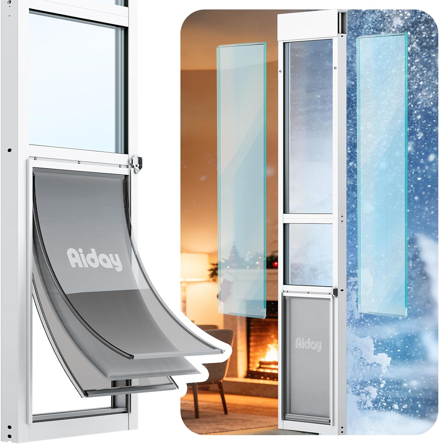 Extreme Weather Sliding Glass Dog Door, Double Pane Glass & 3-Flap Insulation for Winter, Fits 76" to 80 11/16", Energy Efficient for Large Dogs up to 100 lbs (L)