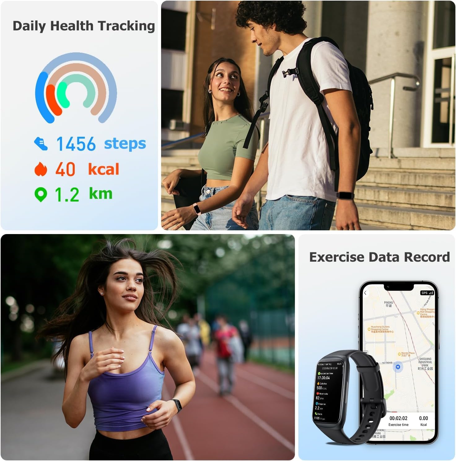 Septoui Smartband, 1.47'' Orologio Fitness Contapassi Polso Cardiofrequenzimetro SpO2, IP68 Impermeabile Activity Tracker Sonno, 100+ Modalità Sportive Smartwatch Uomo Donna, 12 Mesi Garanzia Estesa