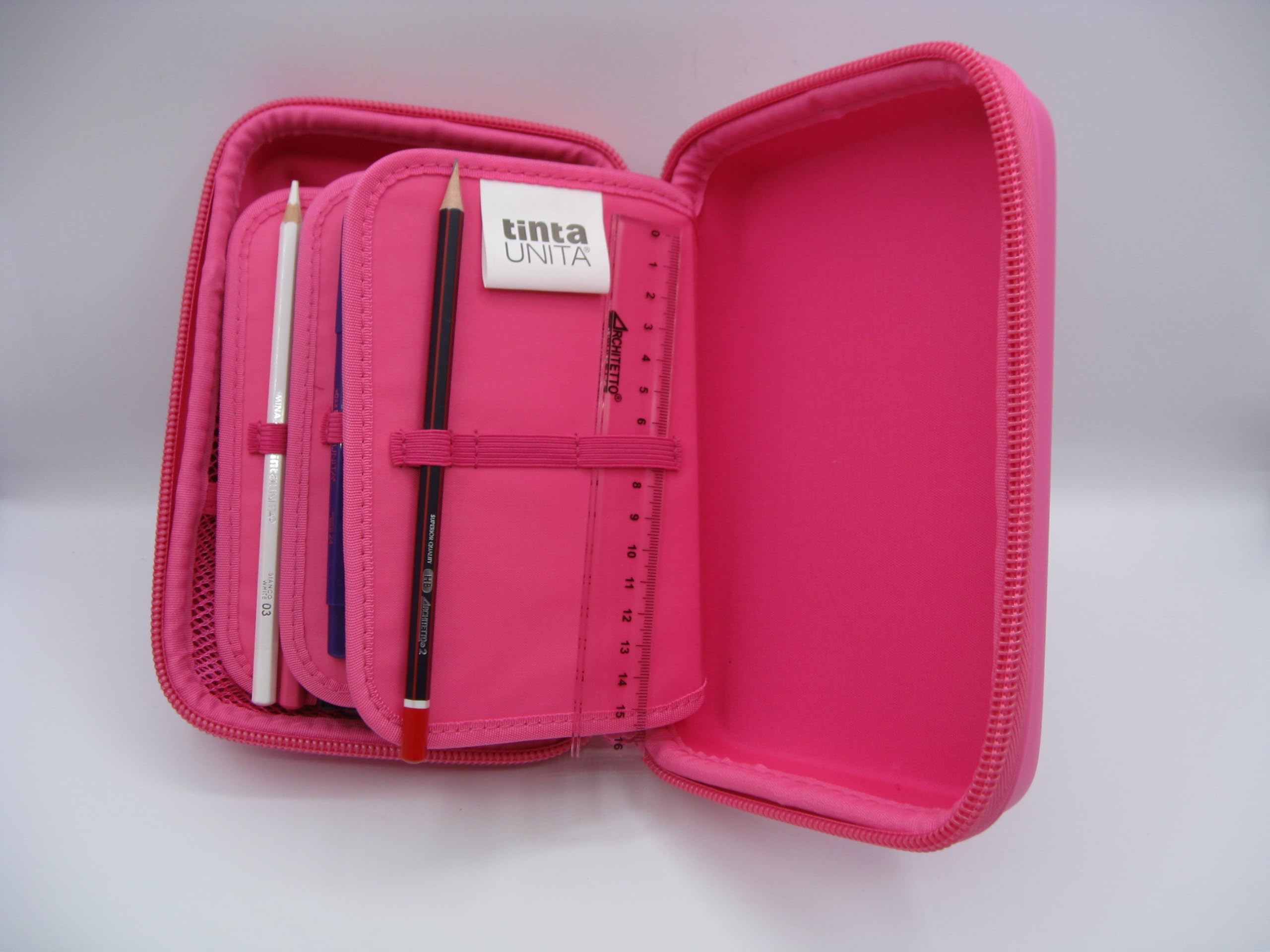 Trousse de couleur Untia ONE TIME complète à 3 compartiments 1 zip - New 2025/2026, fuchsia, Trousse scolaire
