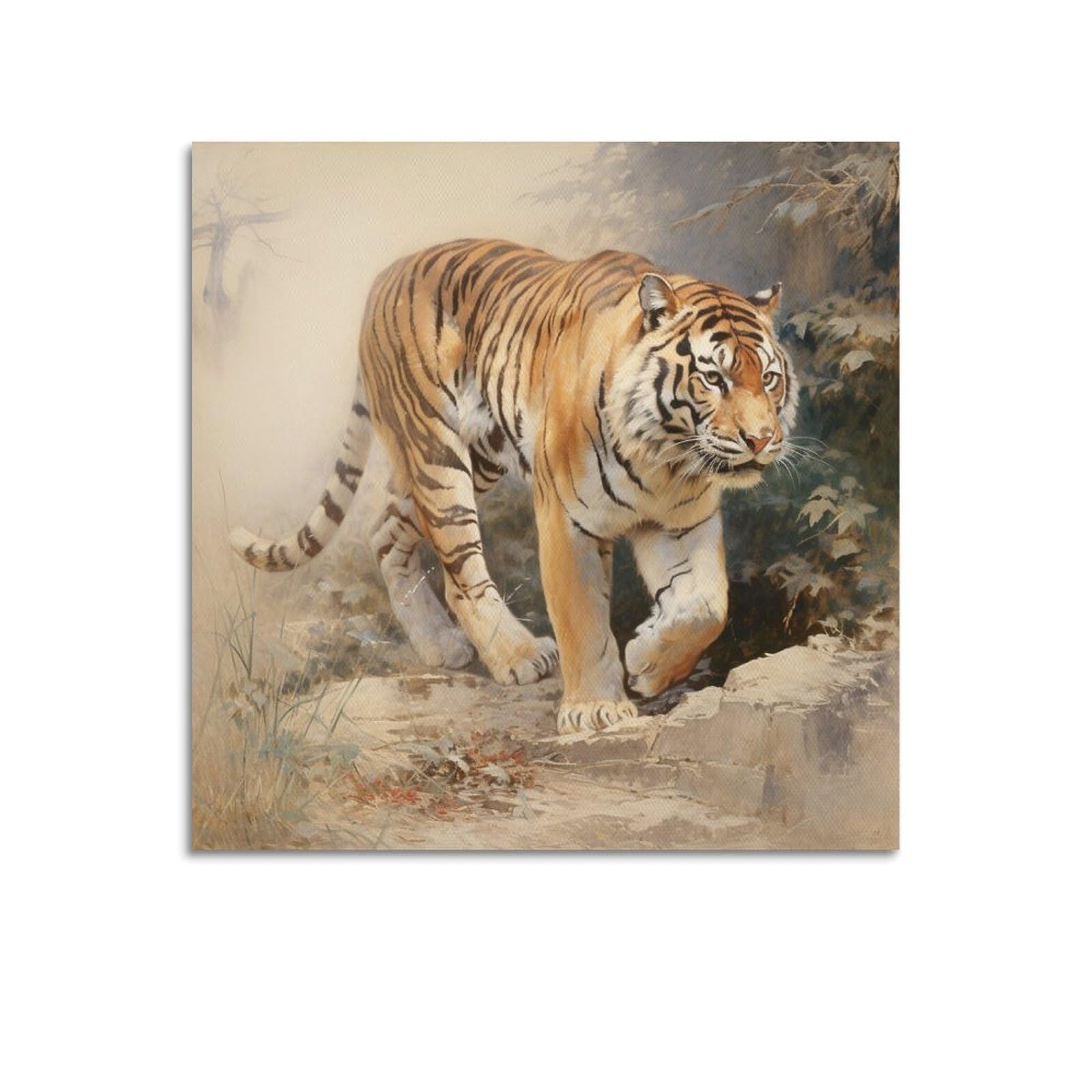 FYUER Animal Poster The Lone Tiger Decorative Painting Canvas Wall Artworks Picture 24x24inch(60x60cm)