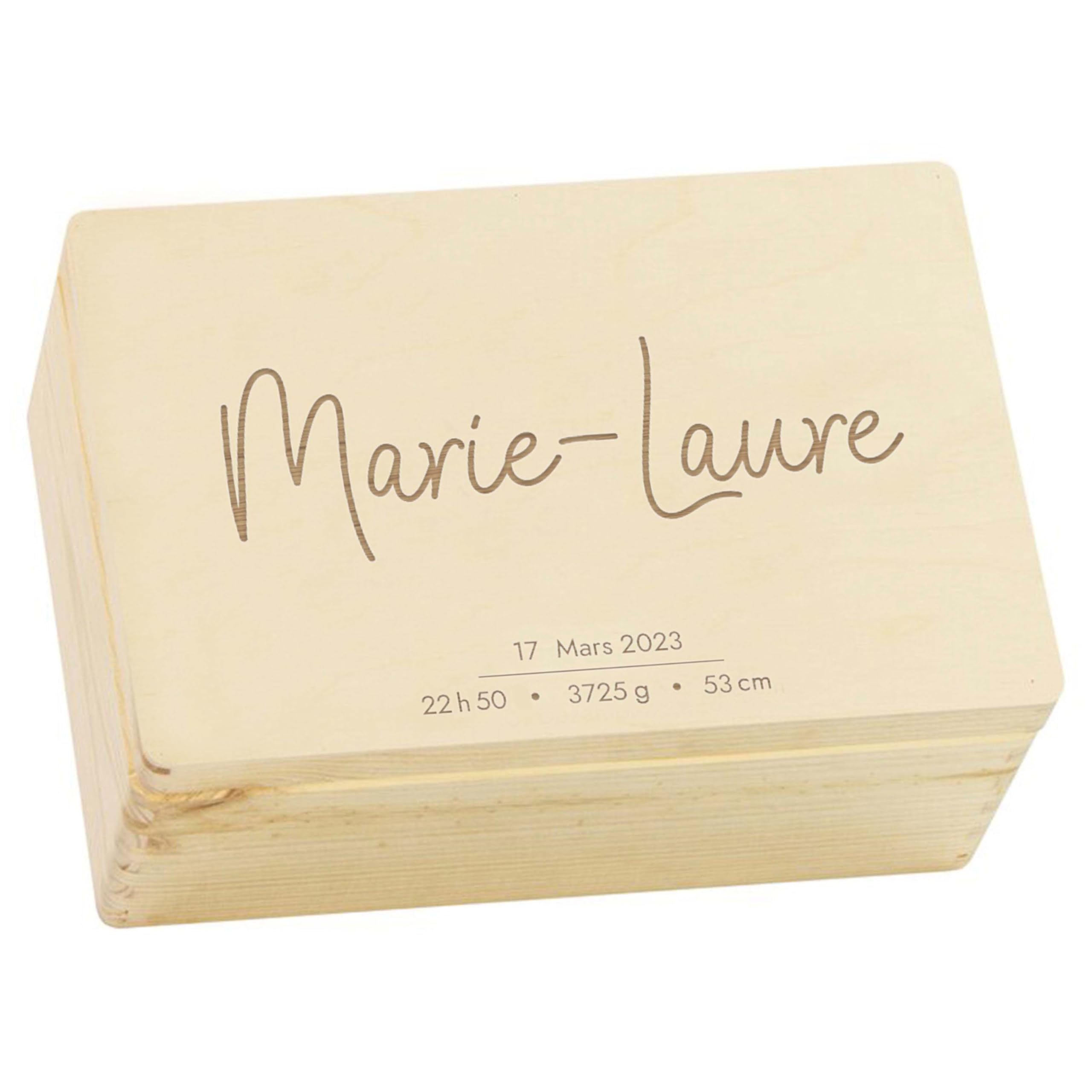 LAUBLUST Boîte à souvenirs bébé personnalisée - Cadeau de naissance avec prénom | Sarre, tailles S, M, L, XL - Boîte à souvenirs pour filles & garçons | Boîte en bois naturel ou blanc, FSC®