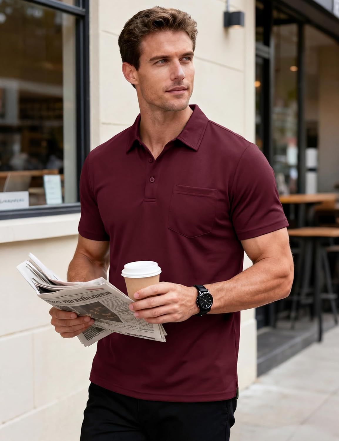 MAGCOMSEN Polo Shirts for Men with Pocket Short Sleeve Collared Golf Shirt Quick Dry Performance Athletic Polos - Image 4