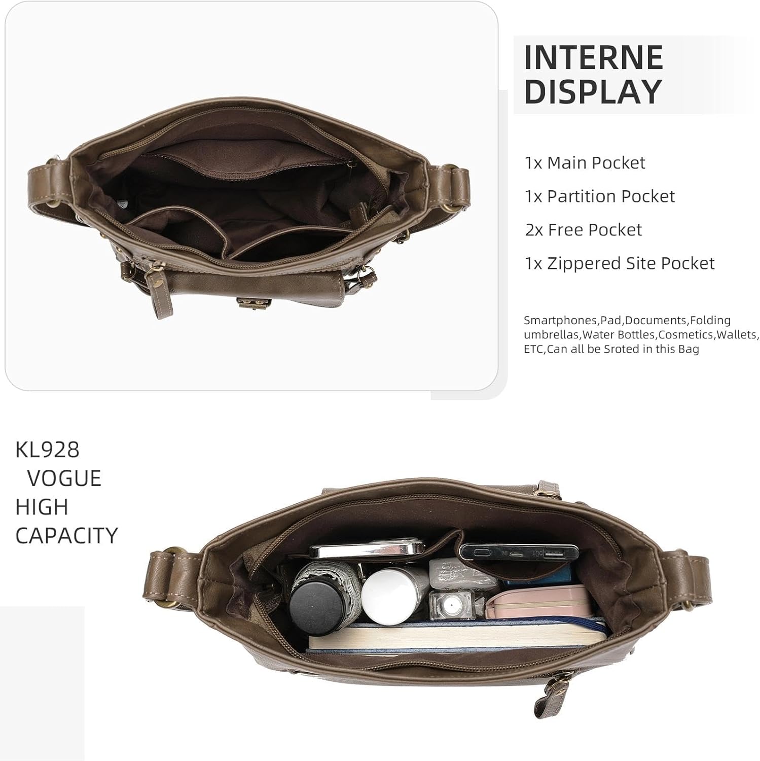 KL928 Crossbody Bags for Women, Multi Pocket Shoulder Bags, Medium PU Leather Cross Body Purses - Image 4