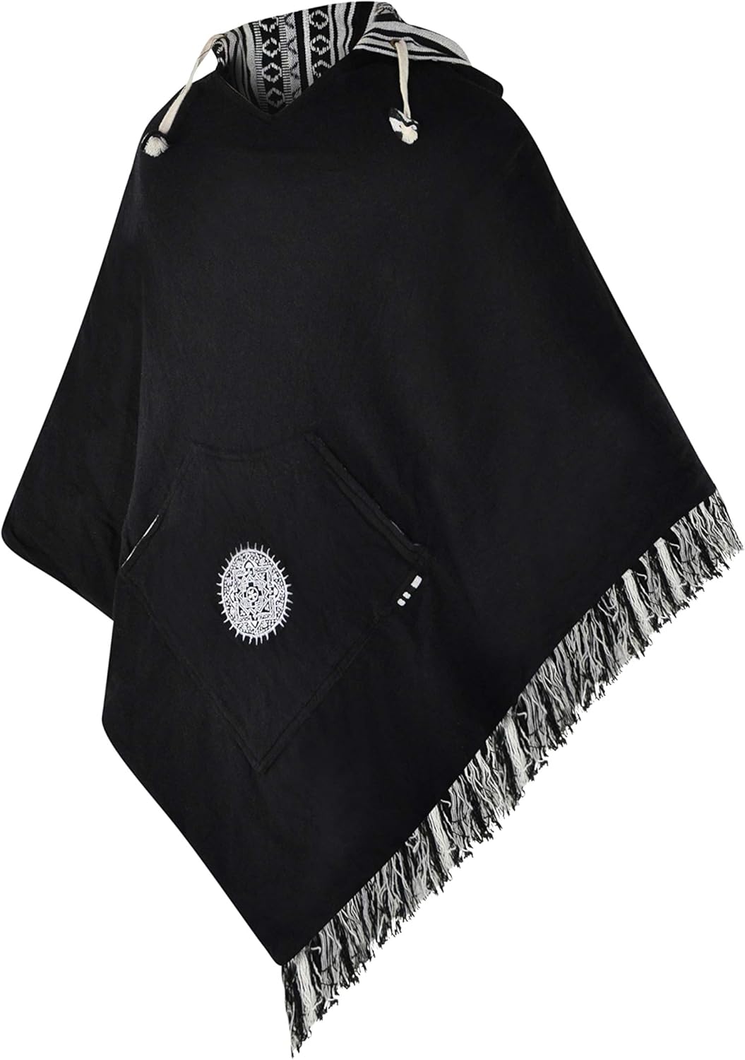 Vista 5 de virblatt - Poncho para hombre 100 algodón Poncho mexicano Baja sudadera con capucha para hombre Reversible Capa azteca mexicana con capucha