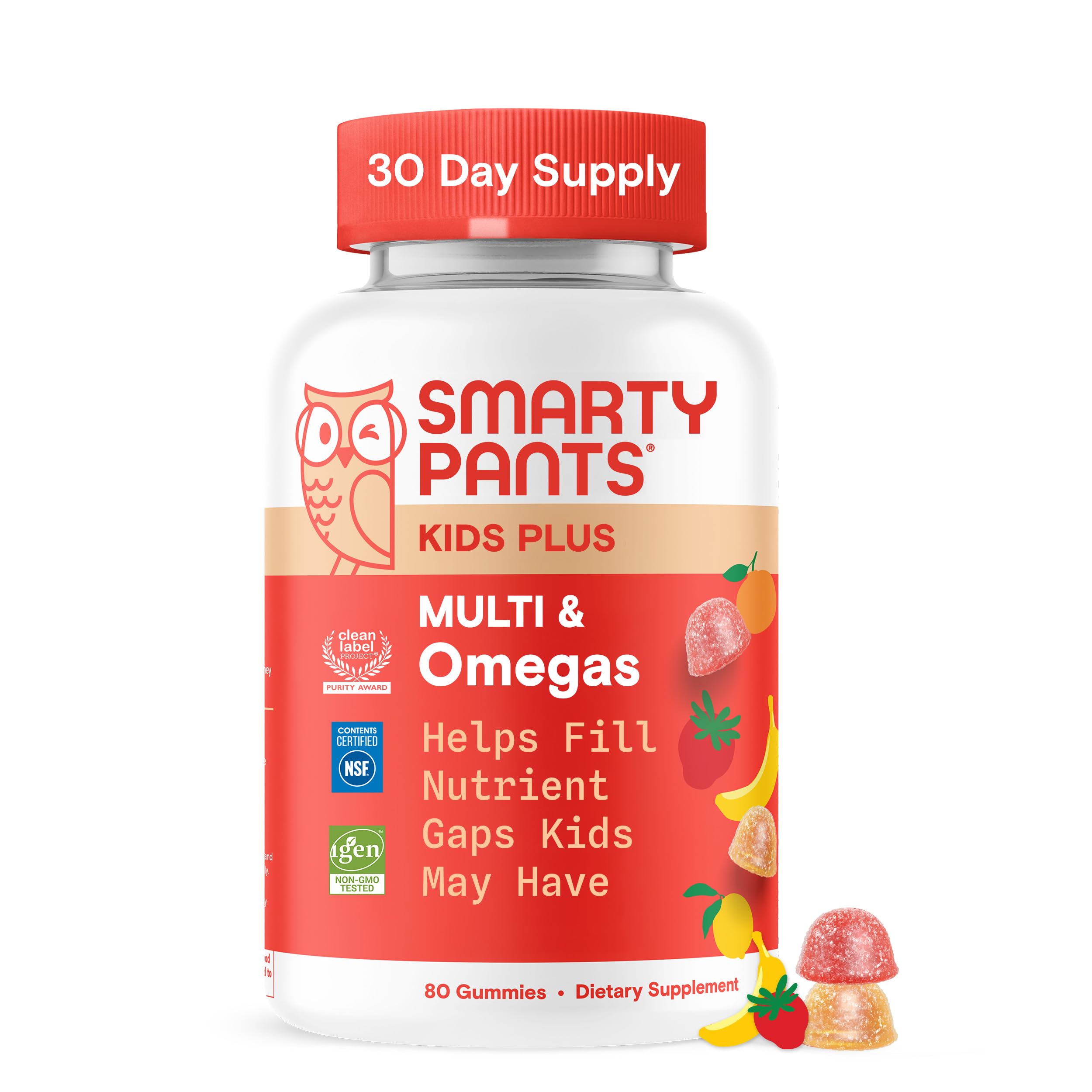 SmartyPants Kids Multivitamin Gummies - Improved Formula: Omega 3 (DHA/EPA), Vitamins D3, C, B12, B6, Vitamin A, K & Zinc, Gluten Free, Three Fruit Flavors, 80 Count (40 Day Supply)