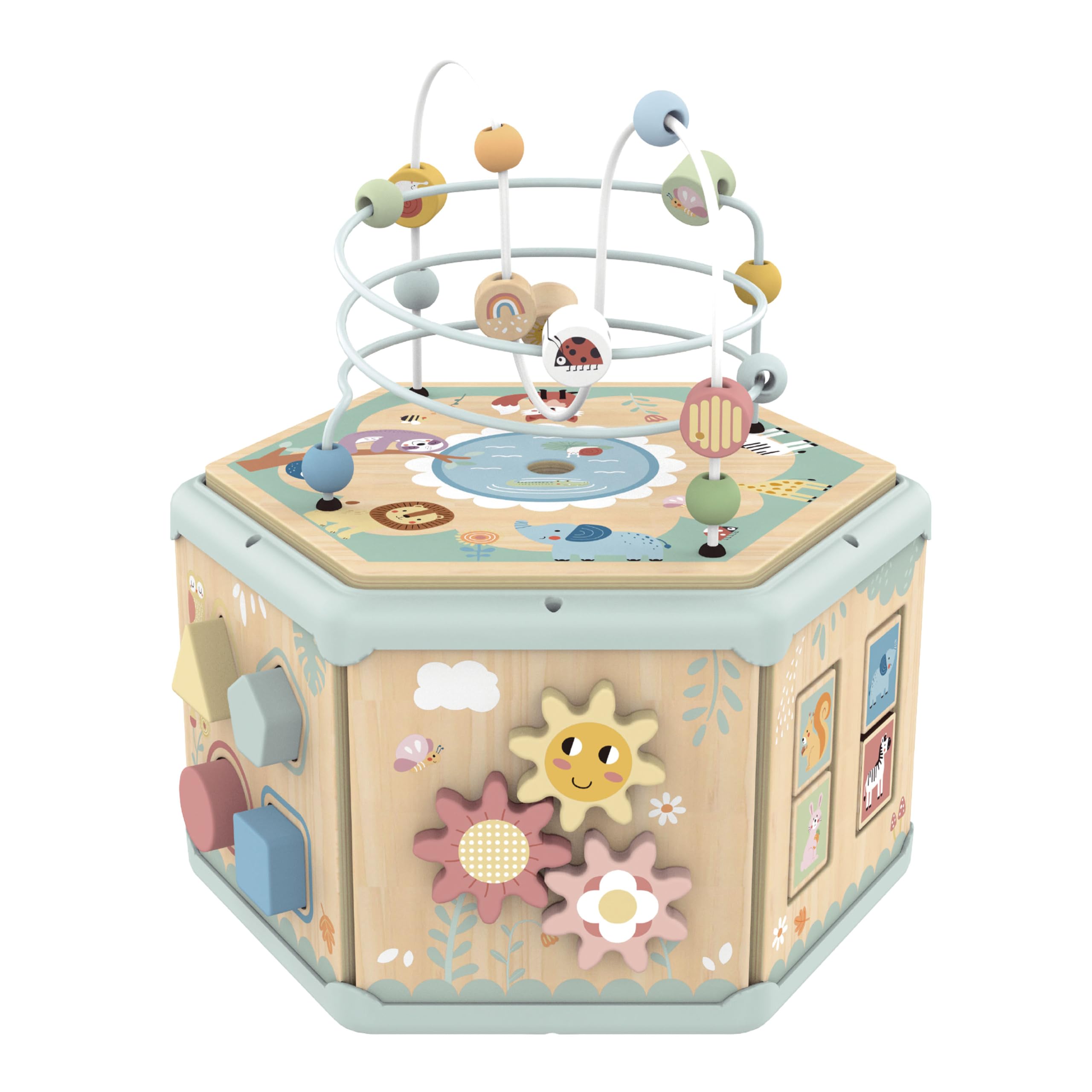 Tooky Toy Cubo attività Bambini 7 in 1 in Legno FSC con Labirinto di Perline e Abaco, Gioco Montessori Educativo, Stimola Motricità Fine e Sviluppo Cognitivo e Sensoriale, da 2 Anni