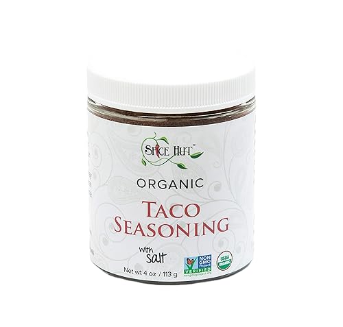 Condimento orgánico para tacos, mezcla de especias para cocinar del suroeste con sal, 4 onzas, tarro - sal añadida, The Spice Hut