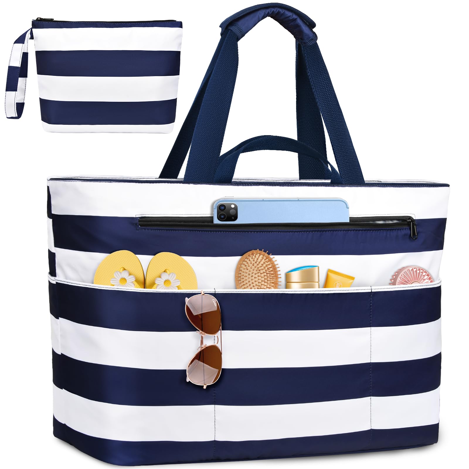 ZENTREON Extra Large Beach Bags for Women, Waterproof Beach Tote Bag with Zipper and Wet Pocket, Foldable Swim Pool Bag