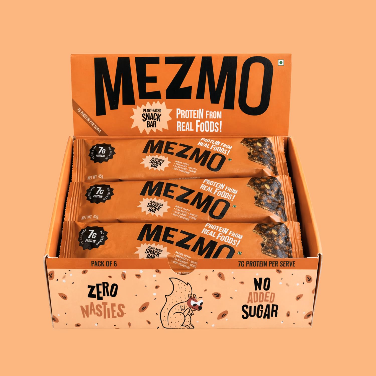 Mezmo Protein Energy Bar 35g Plant based | No Preservative | No Added Sugar | Gut Friendly | No Isolate (Pack of 6)