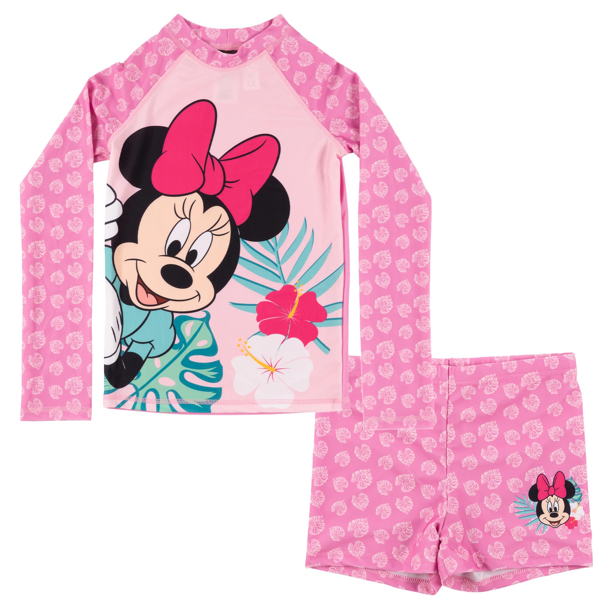 United Labels Disney Minnie Mouse Badeanzug zweiteilig UV Schutz 30 für Mädchen, Rosa, Bademode Kinder mit Shirt und Badehose, Badebekleidung