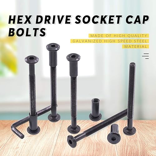 Miniatura 5 de Swpeet Juego surtido de 25 tornillos de acero al carbono M6x75mm de acero al carbono, tornillos hexagonales negros, tuercas de barril con 1 llave