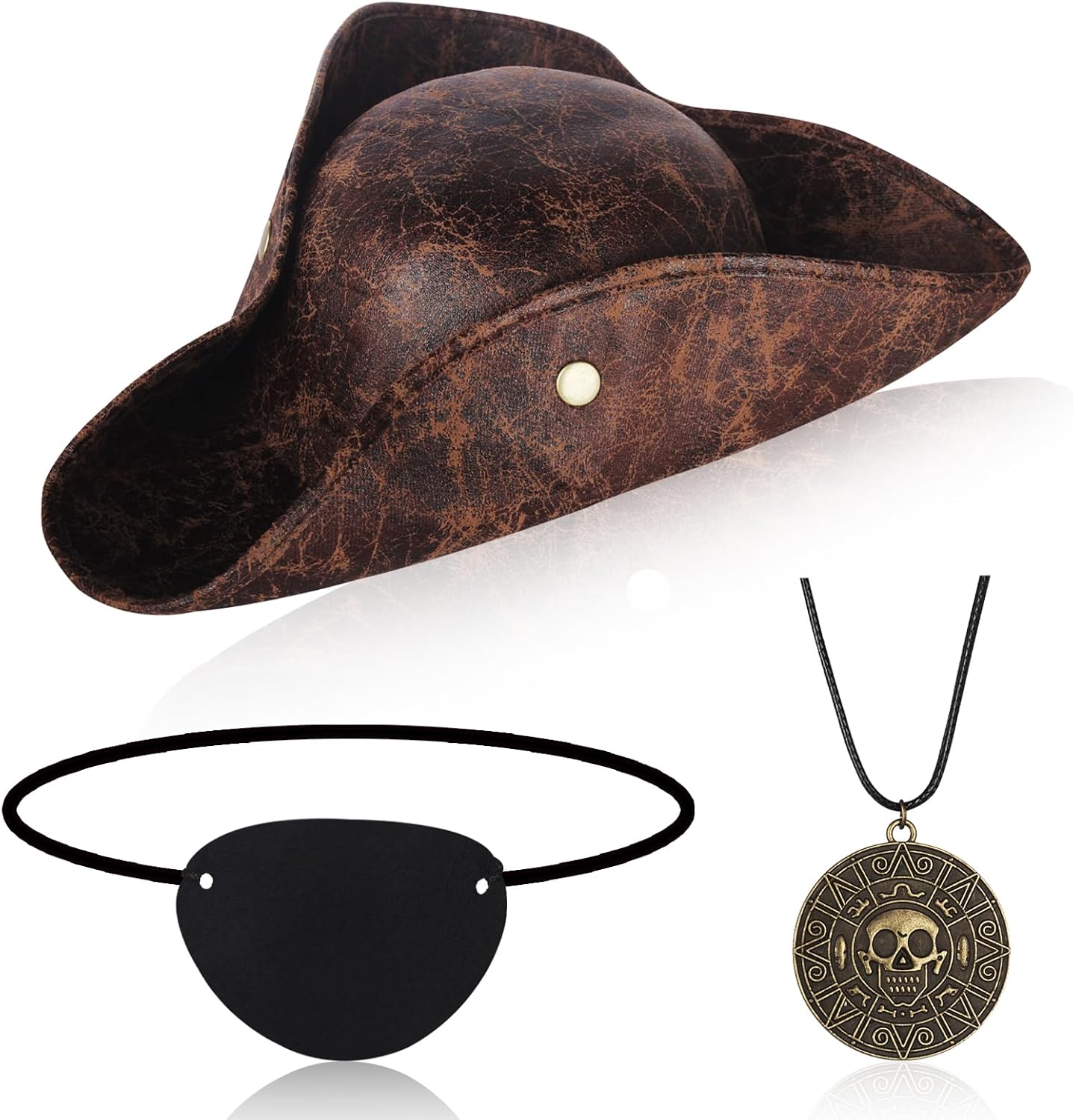 Mysense Pirate Costume Accessories for Men Women Halloween Renaissance Costume Cosplay Outfit,Includes Pirate Hat,Eye Patch and Necklace
