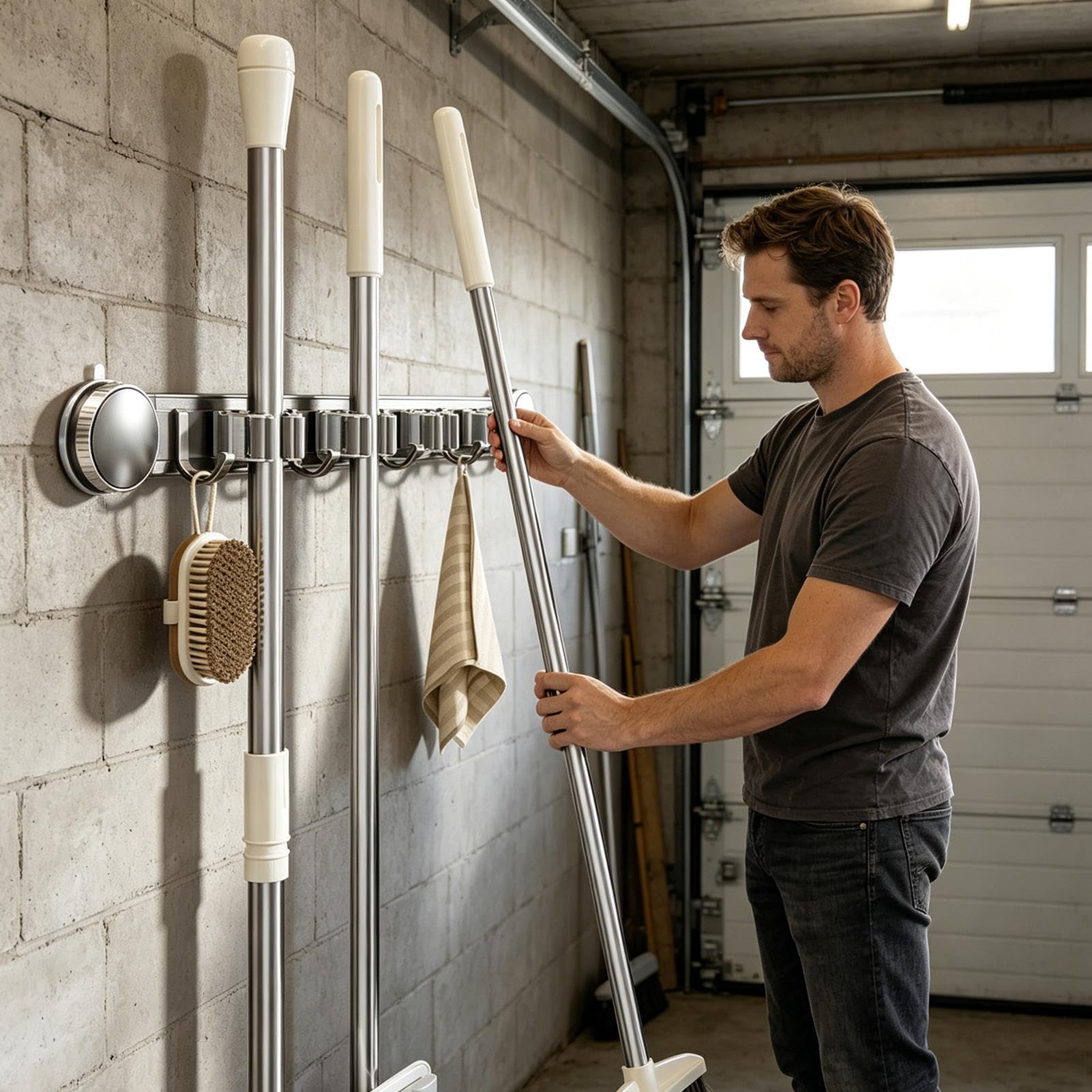 Supporto per da parete, supporti multiuso con antiruggine e alto | Organizer da parete per scope, per camera da letto, ufficio, appartamento, soggiorno, bagno